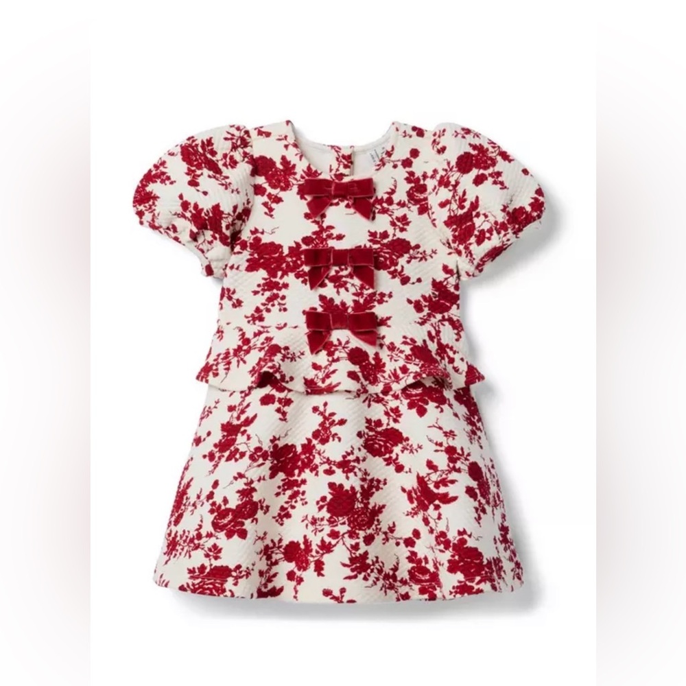 Janie and Jack White and Red Floral Bow-Accent Formal Dress